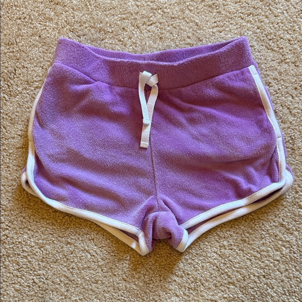 Janie & Jack Plush Purple Terry Cloth Lounge Shorts with White Trim